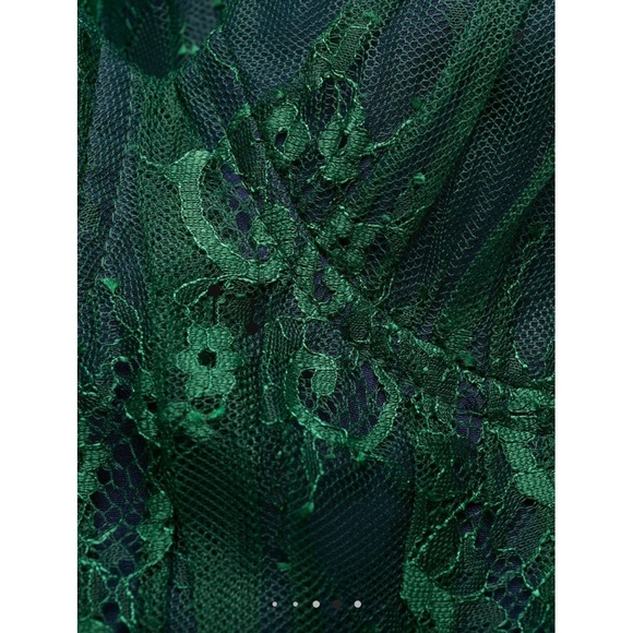 Self-Portrait Green Off Shoulder Fine Lace Dress - Picture 12 of 15